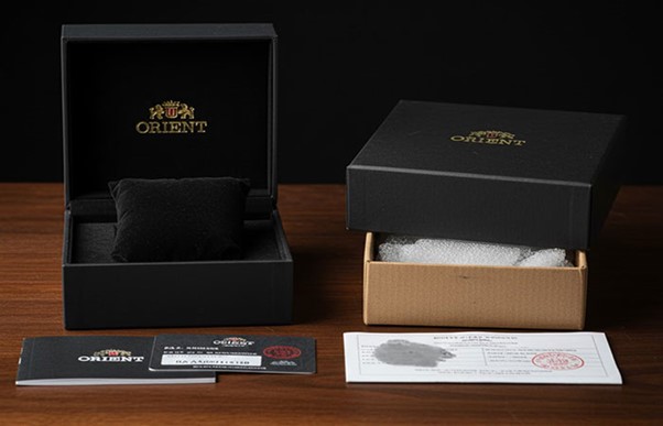 بستهبندی، جعبه و مدارک -فرق ساعت اورینت اصل و فیک | تشخیص ساعت اورینت اصل | مشخصات ساعت اورینت اصل | چگونه بفهمیم ساعت اورینت اصل است | فروشگاه بازار ساعت☎️09302102005