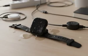 آسیب فیزیکی، آب‌خوردگی یا خرابی سخت‌افزاری - راهنمای جامع عیب‌یابی و حل مشکل روشن نشدن ساعت هوشمند (اپل واچ و گلکسی واچ) - بررسی دلایل ساده تا جدی و ارائه راهکارهای عملی شارژ، ری‌استارت و تعمیر.